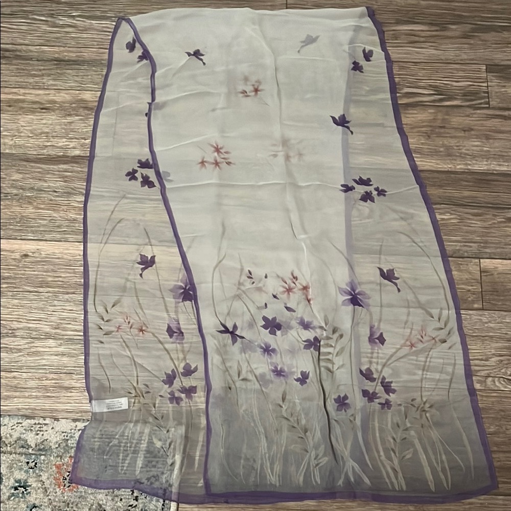 Floral Sheer Scarf with Purple Accents